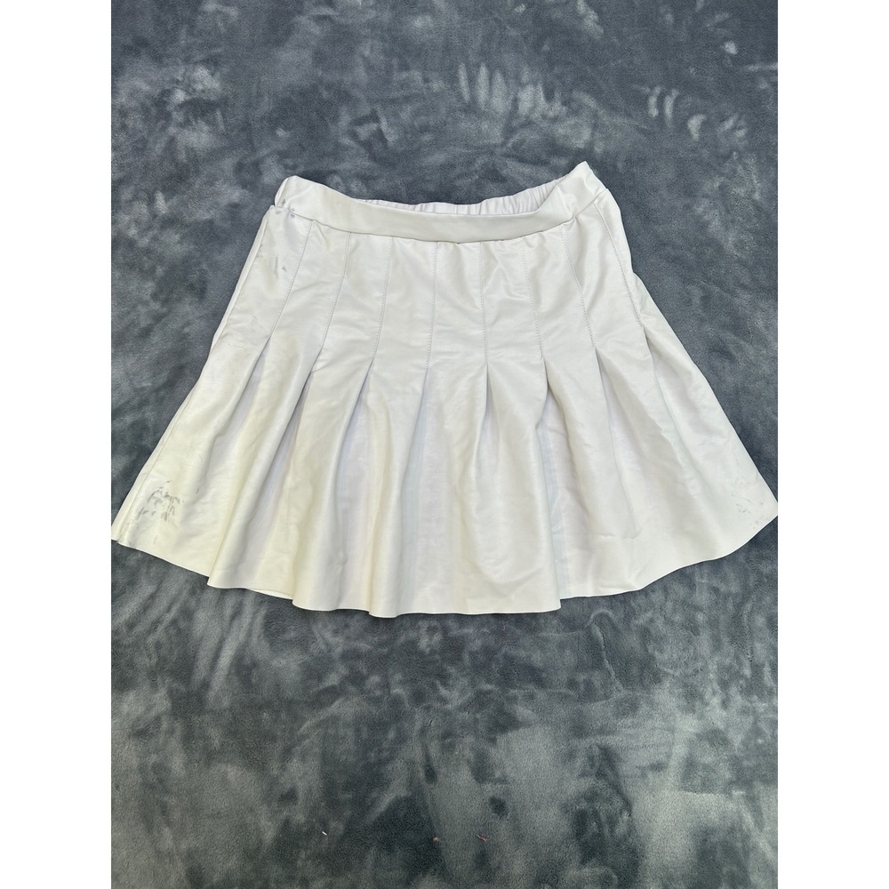 Jolie & Joy Cream Faux Leather Pleated Mini Skirt Skater Style J2H2540C Medium